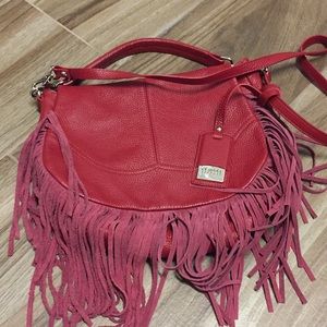 Claudia Firenze Red Fringe Crossbody LEATHER Bag